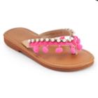 Girls 4-16 Pom Pom & Rhinestone Flip Flops, Girl's, Size: 12/13, Med Pink
