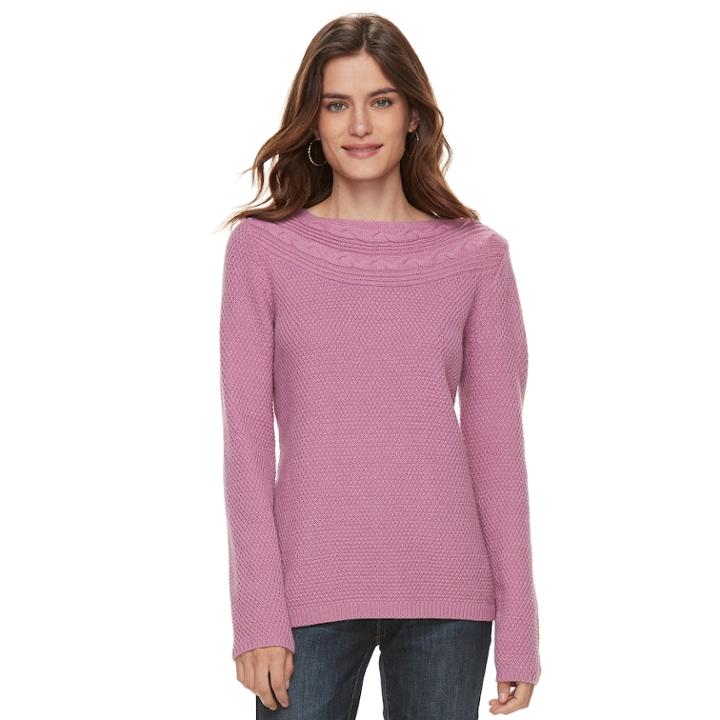 Women's Croft & Barrow® Cable-knit Boatneck Sweater, Size: Large, Med Pink