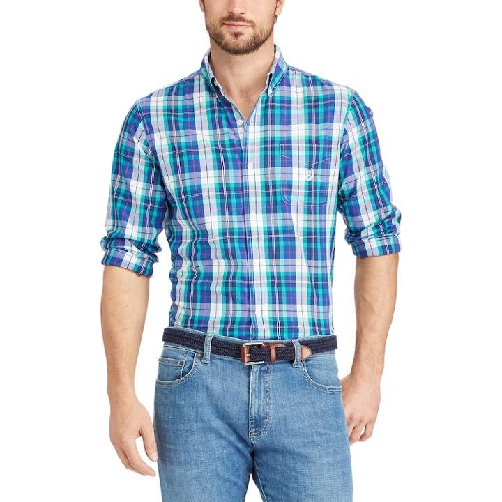 Big & Tall Chaps Classic-fit Gingham Easy-care Button-down Shirt, Men's, Size: 4xb, Green