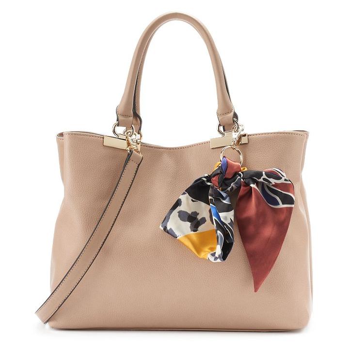 Apt. 9&reg; Jade Soft Satchel With Botanical Skinny Scarf, Women's, Dark Beige