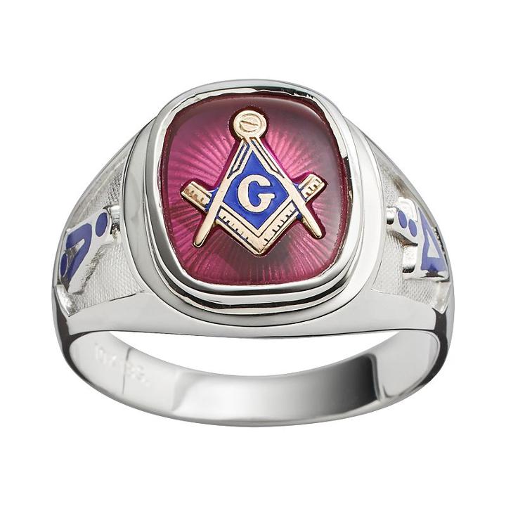 Sterling Silver Lab-created Ruby Masonic Ring - Men, Size: 9, Red