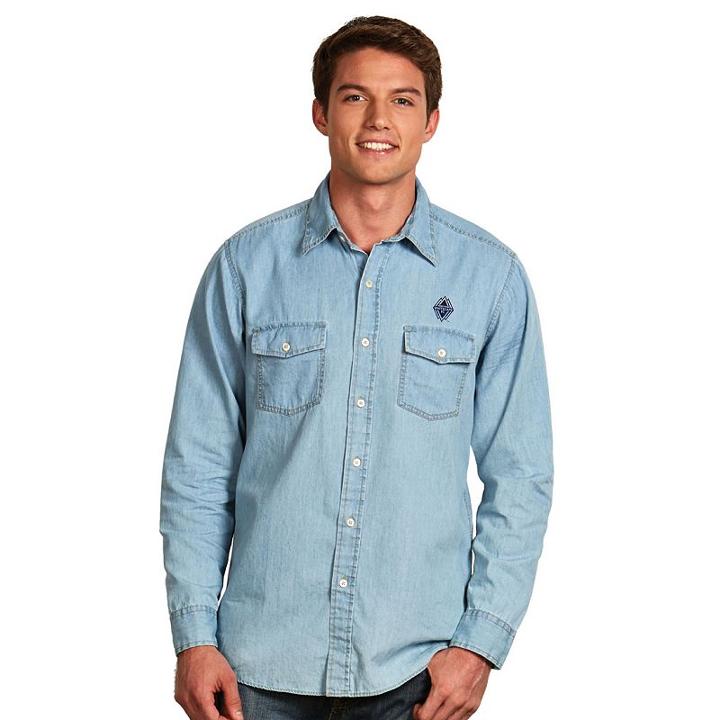 Men's Antigua Vancouver Whitecaps Chambray Button-down Shirt, Size: Large, Med Blue