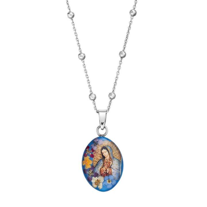Sterling Silver Small Pressed Flower Mary Pendant Necklace, Women's, Size: 24, Multicolor