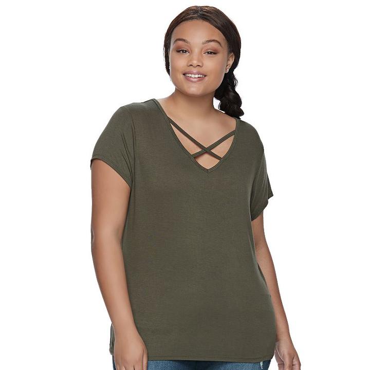 Juniors' Plus Size So&reg; Crisscross Front Tee, Teens, Size: 2xl, Dark Green