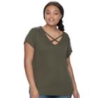 Juniors' Plus Size So&reg; Crisscross Front Tee, Teens, Size: 2xl, Dark Green