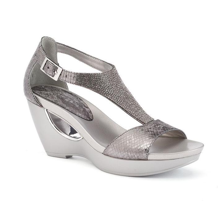 Andrew Geller Arana Women's Wedge Sandals, Size: Medium (7.5), Silver