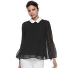 Women's Elle&trade; Pleated Mock-layer Top, Size: Large, Black