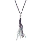 Purple Seed Bead Long Tassel Multi Strand Necklace, Women's