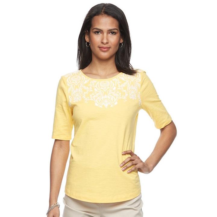 Women's Croft & Barrow&reg; Embroidered Yoke Tee, Size: Xl, Gold