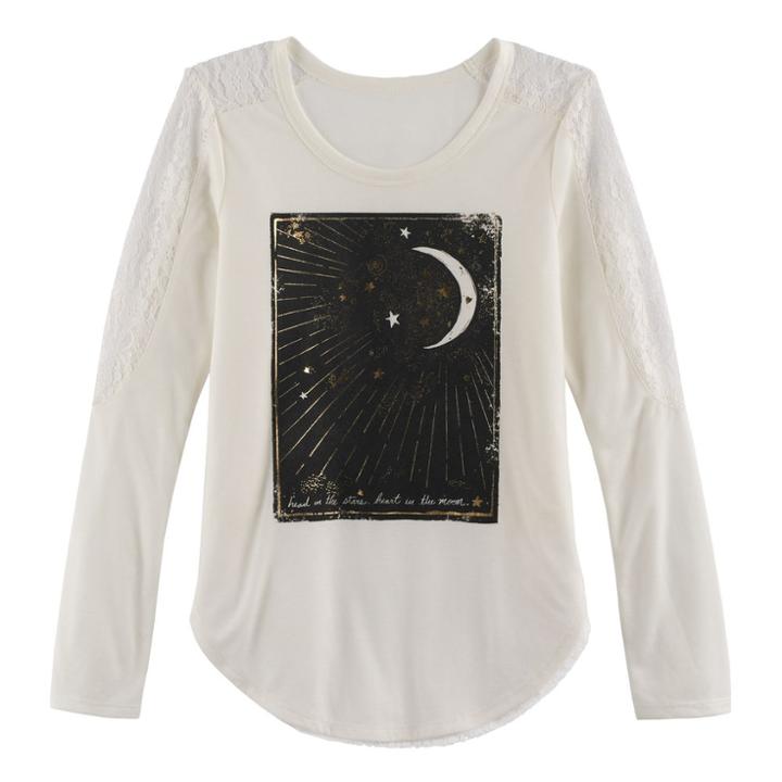Girls 7-16 & Plus Size Mudd&reg; Pieced Lace Graphic Tee, Size: 16, White Oth