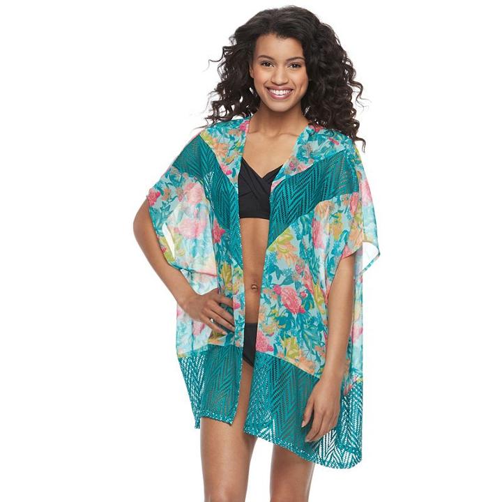 Juniors' Social Angel Printed Kimono Cover-up, Women's, Multicolor
