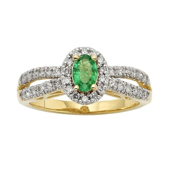 The Regal Collection Emerald And 1/2 Carat T.w. Igl Certified Diamond 14k Gold Tiered Oval Halo Ring, Women's, Size: 8, Green