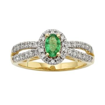 The Regal Collection Emerald And 1/2 Carat T.w. Igl Certified Diamond 14k Gold Tiered Oval Halo Ring, Women's, Size: 8, Green