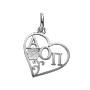 Logoart Alpha Sterling Silver Omicron Pi Sorority Rose Heart Charm, Women's, Grey