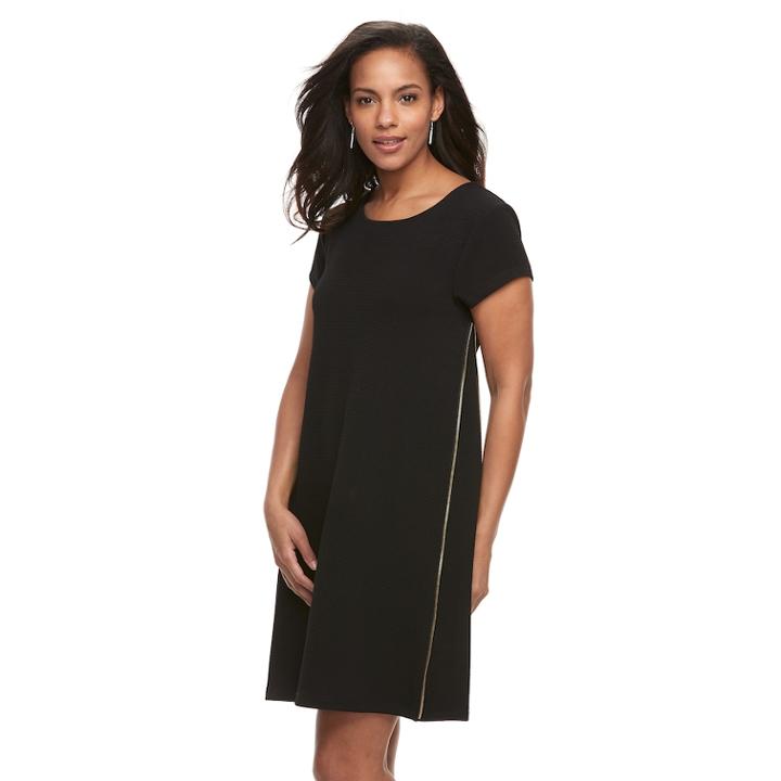 Women's Nina Leonard Zipper-detail Trapeze Dress, Size: Large, Black