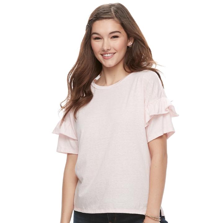 Juniors' So&reg; Double Ruffle Top, Teens, Size: Xl, Light Pink