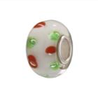 Individuality Beads Sterling Silver White Glass Red And Green Dots Bead, Women's