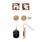 Brown Animal Print, Textured Ball & Rectangular Earring Set, Women's