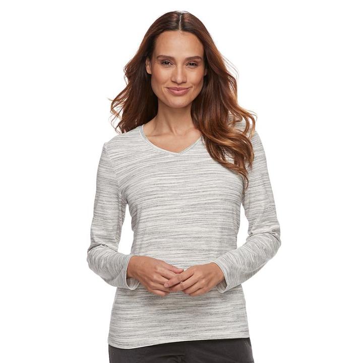 Petite Croft & Barrow&reg; Long Sleeve Tee, Women's, Size: Xs Petite, Med Grey