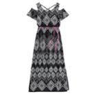 Girls 7-16 Three Pink Hearts Cold Shoulder Cross Back Belted Maxi Dress, Size: 14, Black