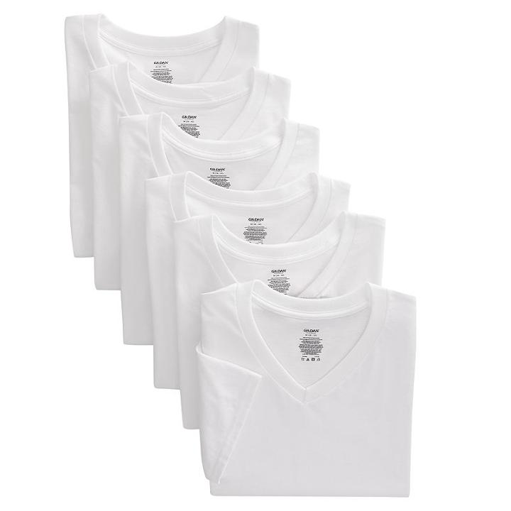 Gildan 6-pk. Platinum V-neck Tees - Men, Size: Medium, White