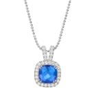 Rebecca Sloane Blue Obsidian & Cubic Zirconia Platinum Over Silver Cushion Halo Pendant Necklace, Women's, Size: 17