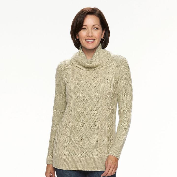 Women's Croft & Barrow&reg; Cable-knit Cowlneck Sweater, Size: Small, Lt Beige