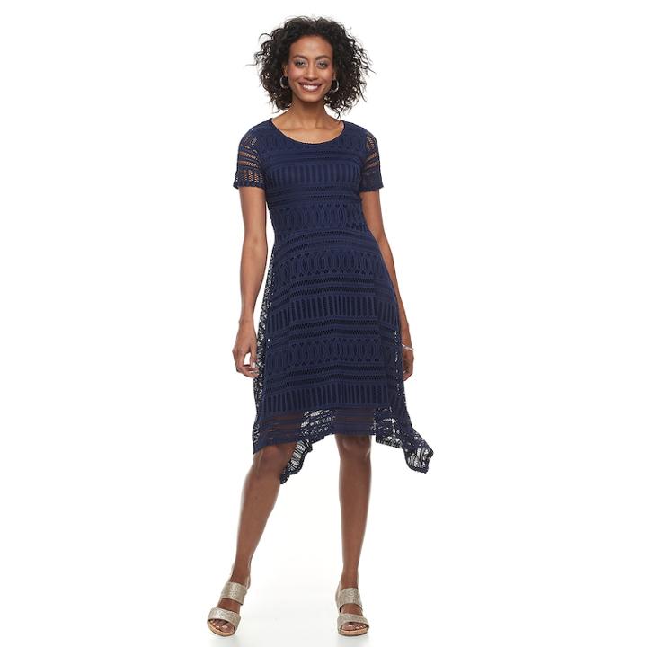 Women's Dana Buchman Lace Shark-bite Hem Dress, Size: Small, Blue (navy)