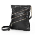 R & R Leather Triple-zip Leather Crossbody Bag, Women's, Black