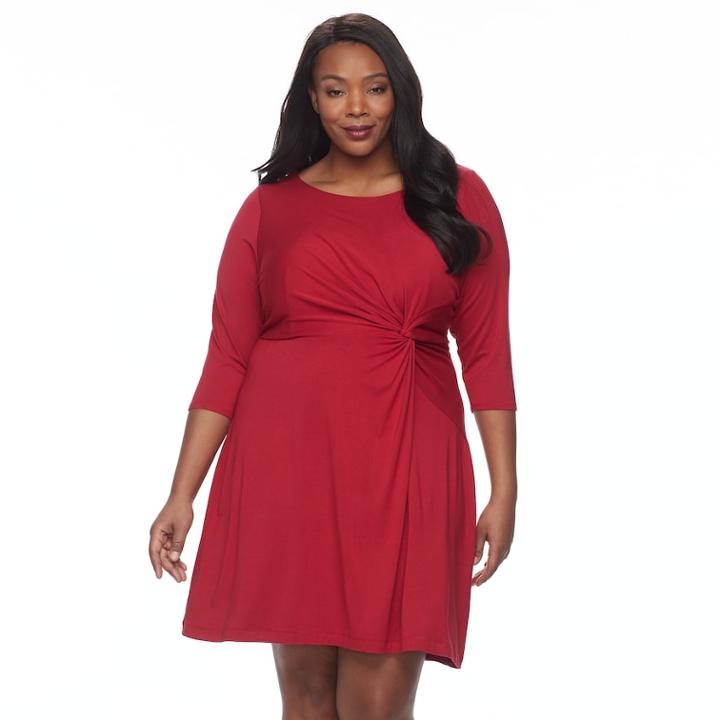 Plus Size Dana Buchman Waist Twist Dress, Women's, Size: 0x, Dark Red