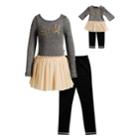 Girls 4-14 Dollie & Me Sparkle Glitter Mesh Skirted Dress & Leggings Set, Size: 10, Black