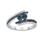 Sterling Silver 1/4 Carat T.w. Blue Diamond Bypass Ring, Women's, Size: 9