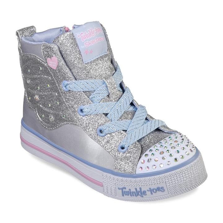 Skechers Twinkle Toes Shuffle Lite Wonder Wingz Girls' Light Up High Top Shoes, Size: 1, Silver