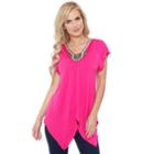 Women's White Mark Embellished Handkerchief Tee, Size: Xl, Dark Pink