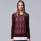 Women's Simply Vera Vera Wang Mock-layer Lace Sweater, Size: Large, Dark Red