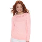 Women's Elle&trade; Rose Embroidered Crewneck Sweater, Size: Large, Brt Pink