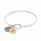 Two Tone Silver Plated Crystal Disc Initial Charm Bangle Bracelet, Women's, Size: 7.5, Grey