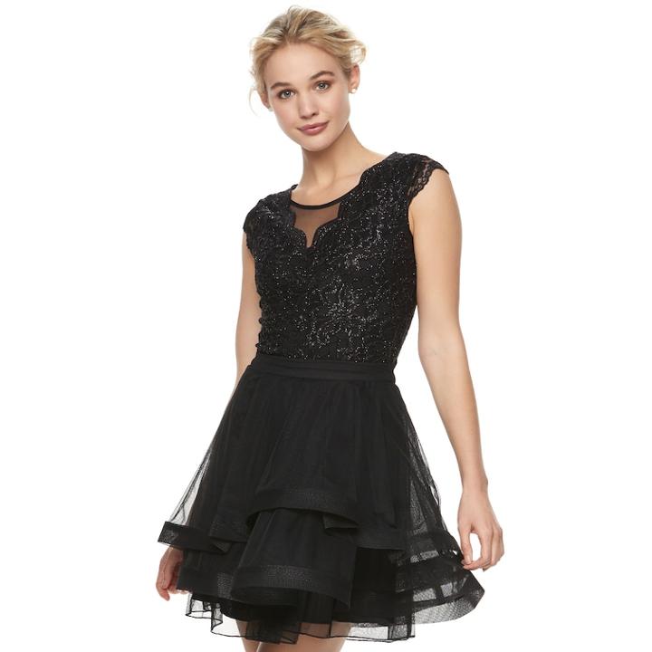 Juniors' Speechless Glitter Lace Tiered Dress, Teens, Size: 1, Oxford