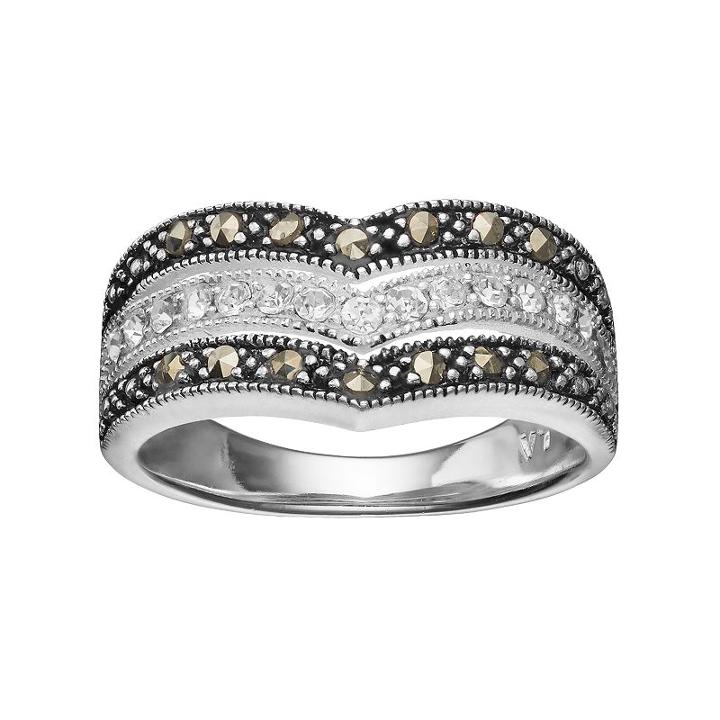 Silver Luxuries Marcasite & Crystal Chevron Ring, Women's, Size: 8, Grey