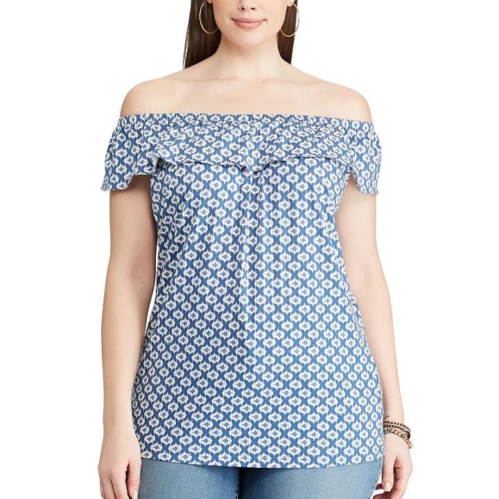 Plus Size Chaps Printed Off-the-shoulder Top, Women's, Size: 3xl, Pink Ovrfl