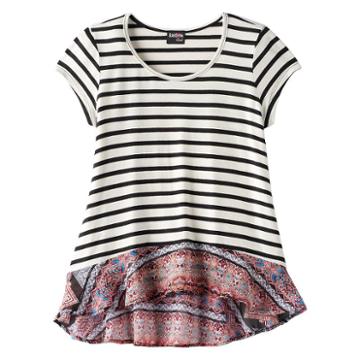 Girls Plus Size Ransom Girl Knit & Woven Striped Tee, Size: M Plus, White Oth