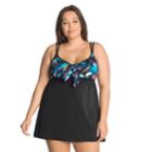 Plus Size Great Lengths D-cup Illusion Bow-front Swimdress, Women's, Size: 20, Purple