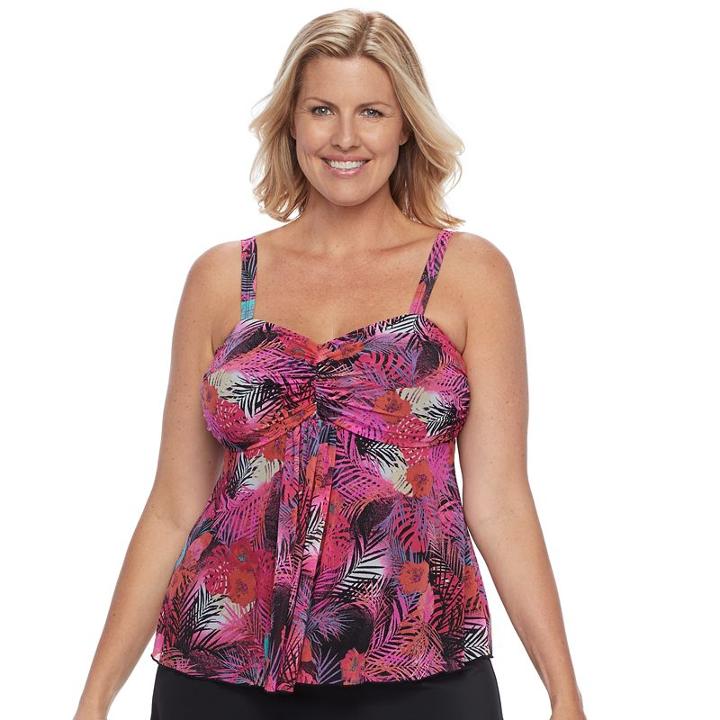 Plus Size A Shore Fit Tummy Slimmer Mesh Tankini Top, Women's, Size: 16 W, Pink