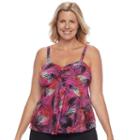 Plus Size A Shore Fit Tummy Slimmer Mesh Tankini Top, Women's, Size: 16 W, Pink