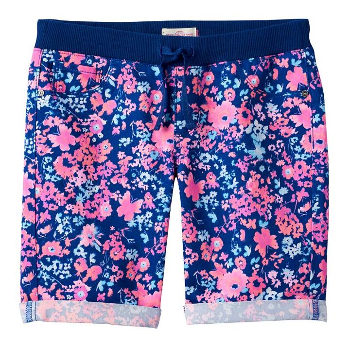 Girls 7-16 So&reg; Ribbed Waist Sateen Bermuda Shorts, Girl's, Size: 14, Turquoise/blue (turq/aqua)