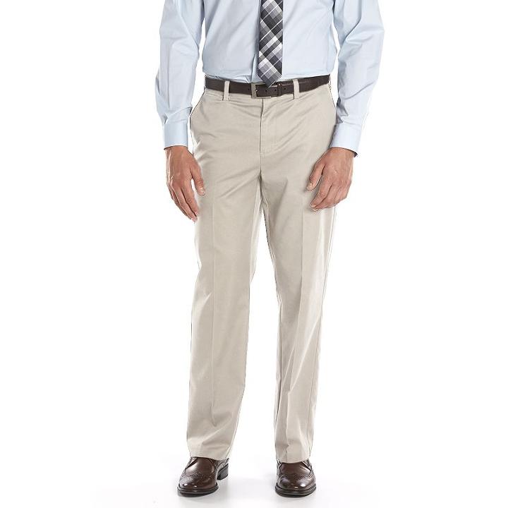 Men's Apt. 9&reg; Modern-fit Performance Stretch Chino Flat-front Pants, Size: 32x32, Beig/green (beig/khaki)