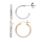 Crystal 14k Gold Over Silver & Sterling Silver Hoop Earring Set, Women's