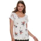 Juniors' Rewind Crochet-hem Cross-back Tee, Teens, Size: Medium, Natural