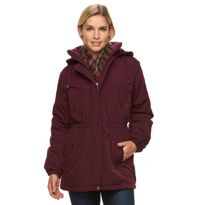 Women's Gallery Hooded Anorak Jacket & Scarf Set, Size: Large, Purple