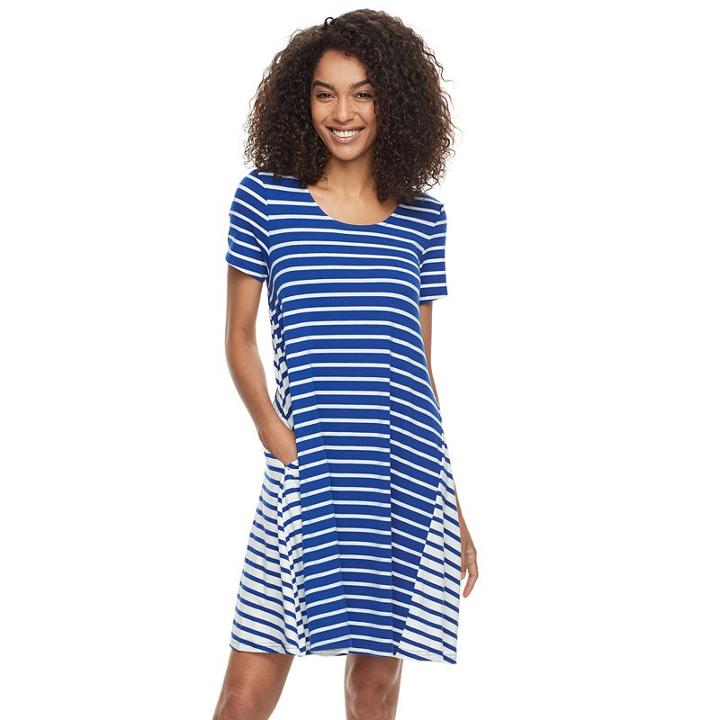 Women's Nina Leonard Striped Trapeze Dress, Size: Medium, Light Blue